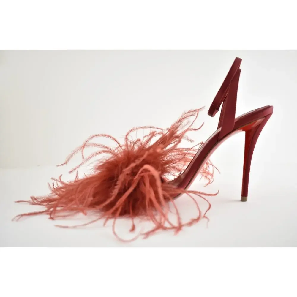 Christian Louboutin Miss Z Poupi 100 Fever Red Feather Sandal Heel Pump 36.5